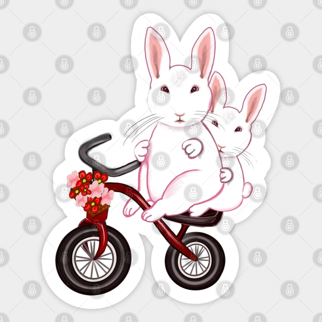 bunny rabbits on a tricycle bicycle- cute bunny rabbits Sticker by Artonmytee